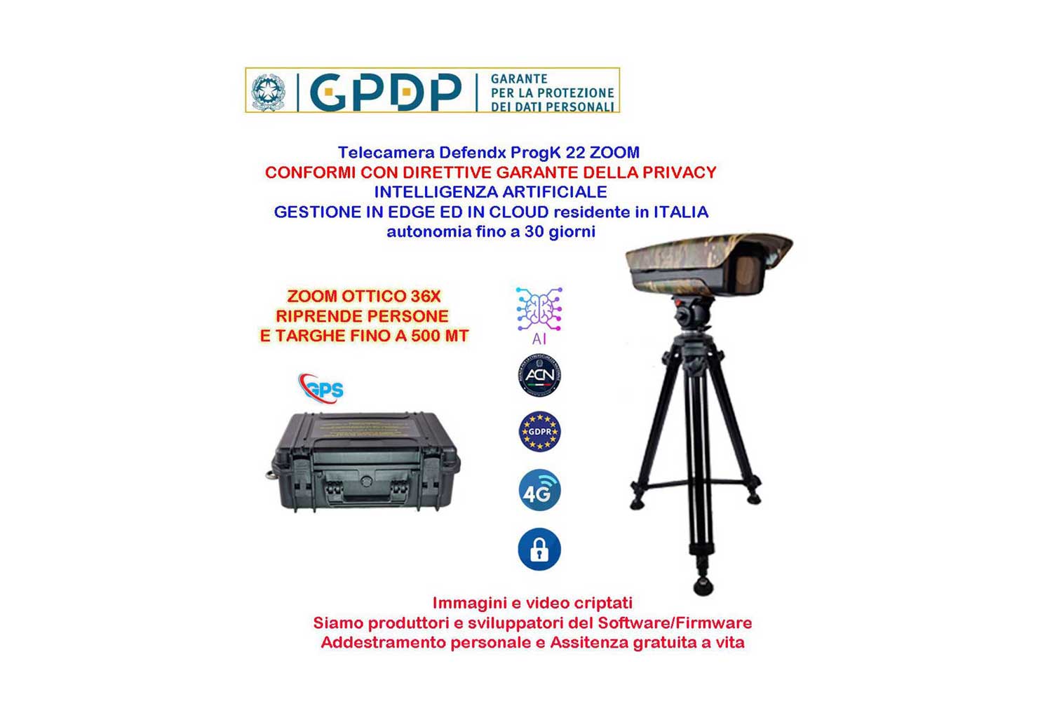 Telecamera mobile 4G Progk22 ZOOM Cloud Criptata