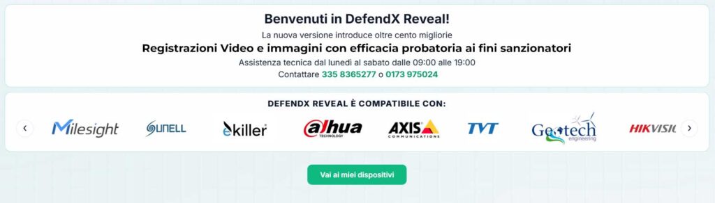 DefendX Reveal piattaforma multivendor compatibile con Ekiller, Dahua, Axis, Hikvision, Milesight e altri dispositivi