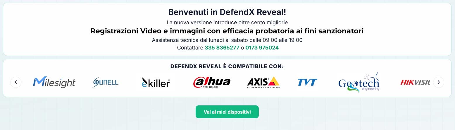 DefendX Reveal piattaforma multivendor compatibile con Ekiller, Dahua, Axis, Hikvision, Milesight e altri dispositivi